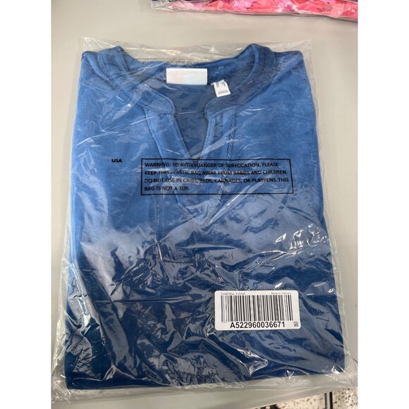 Denim and Co Regular Velour Split Banded V Neck Hi Low Tunic XS Cobalt Blue NEW - Picture 3 of 7